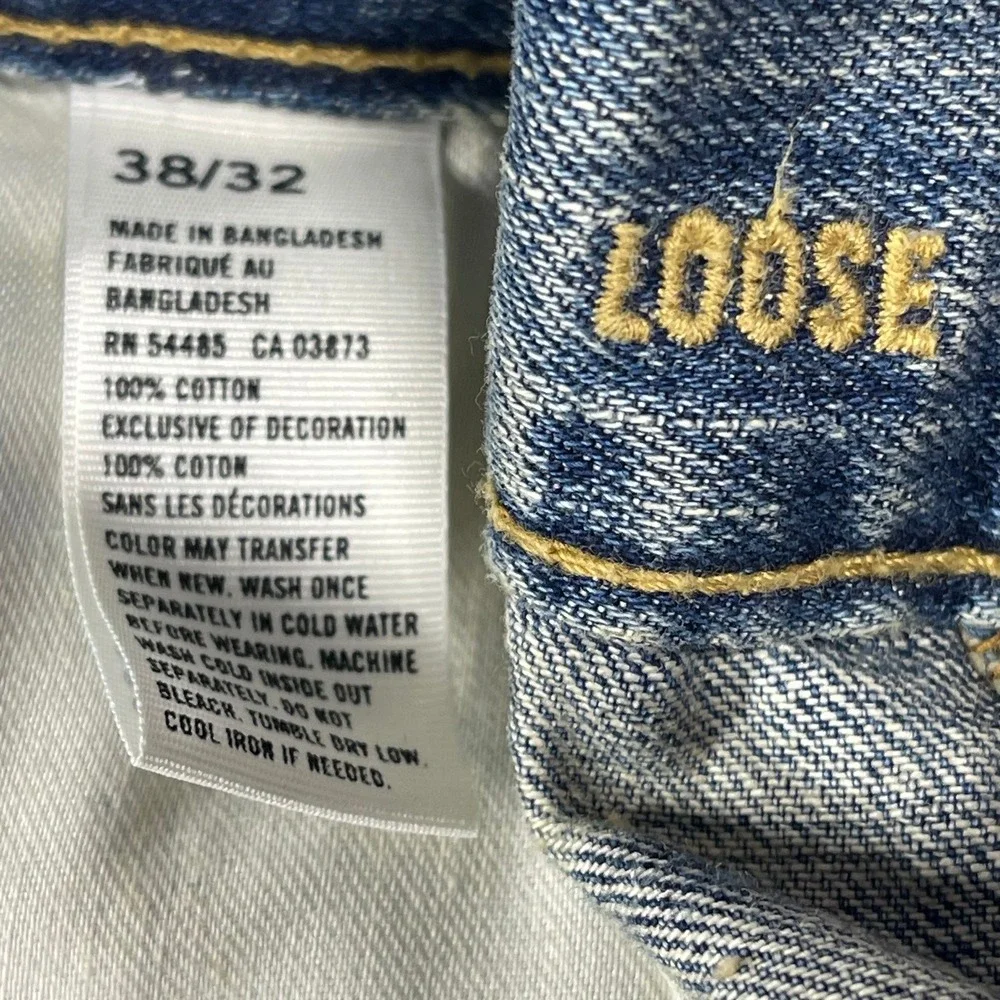 American Eagle Loose‎ Jeans Men 38x32 Blue Medium Wash Whiskered Denim NEW